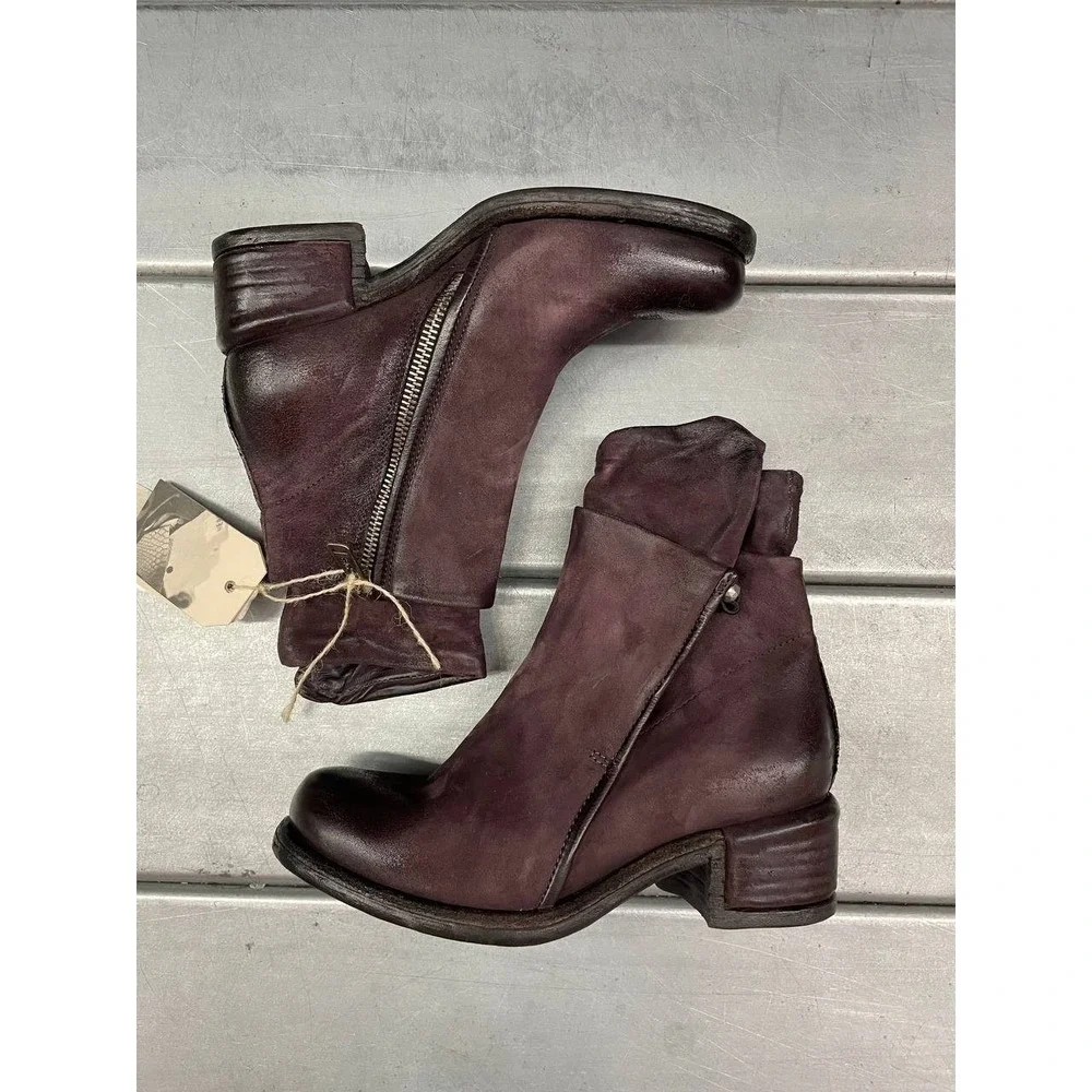 AS 98 Ibsen Ankle Boots Womens 36 US 5.5-6‎ Burgundy Leather Side Zip Casual
